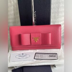Prada saffiano fiocco portafoglio pattina PEONIA long wallet